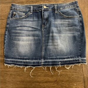 KanCan Blue Frayed Mini Skirt- stretchy comfortable